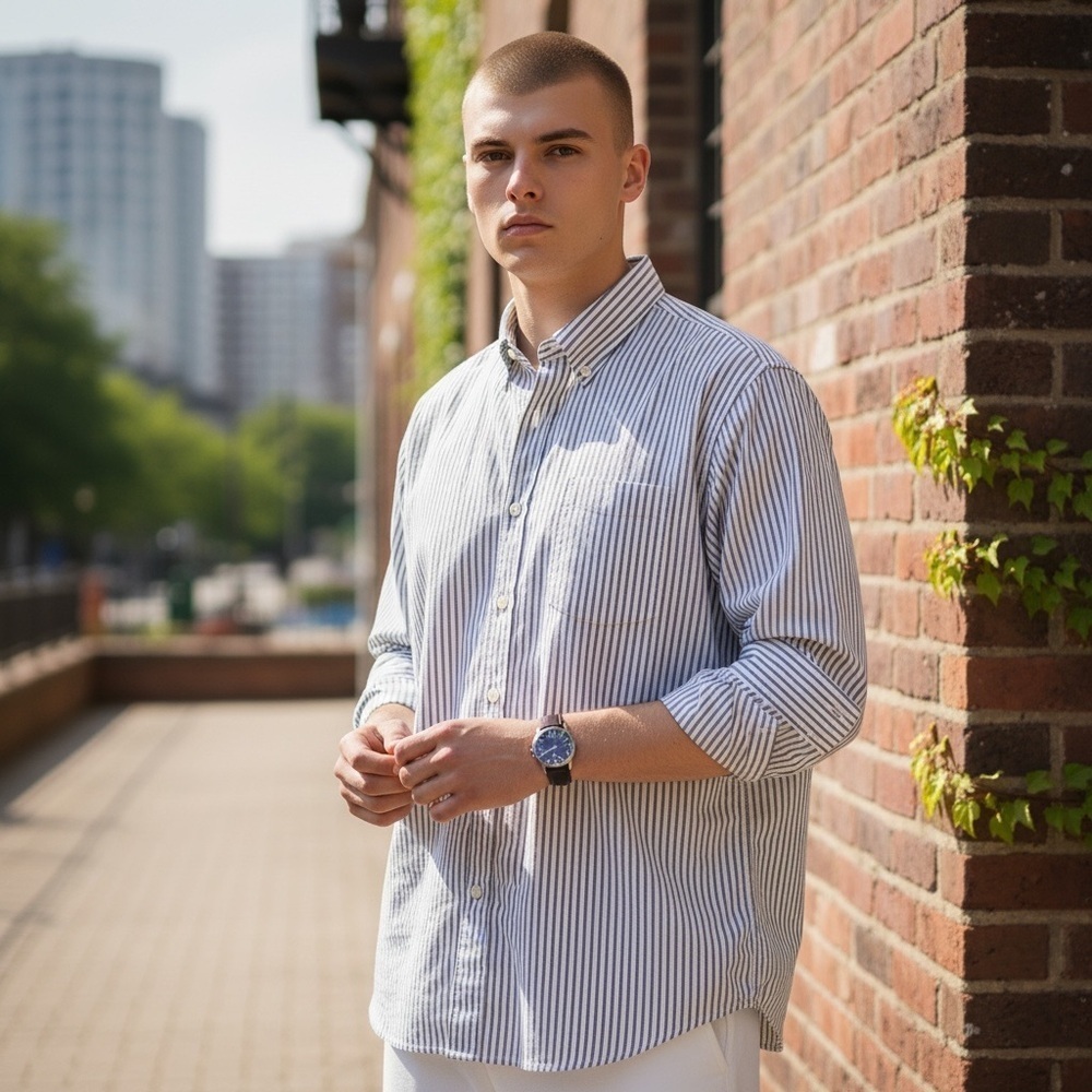 Old Navy Men's Blue and White Striped Shirt